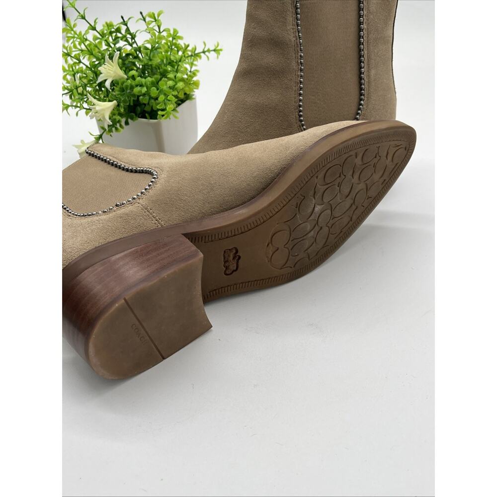 Coach Bowery Bead Suede Chelsea Ankle Boots Beige Tan Size 6B - Picture 10 of 12